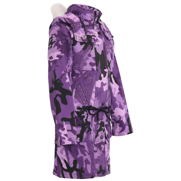 A2Z 4 Kids Camouflage Purple Print Parka Jacket Faux Fur Hooded Coat Drawstring Waist Fashion Girls Age 5-13 Years