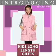 A2Z Kids Girls Down Vest Fashion Oversized Pink Hooded Quilted Gilet Padded Long Line Vest Jacket Long Sleeveless Coat Urban Winter Wear Age 7-13 Years