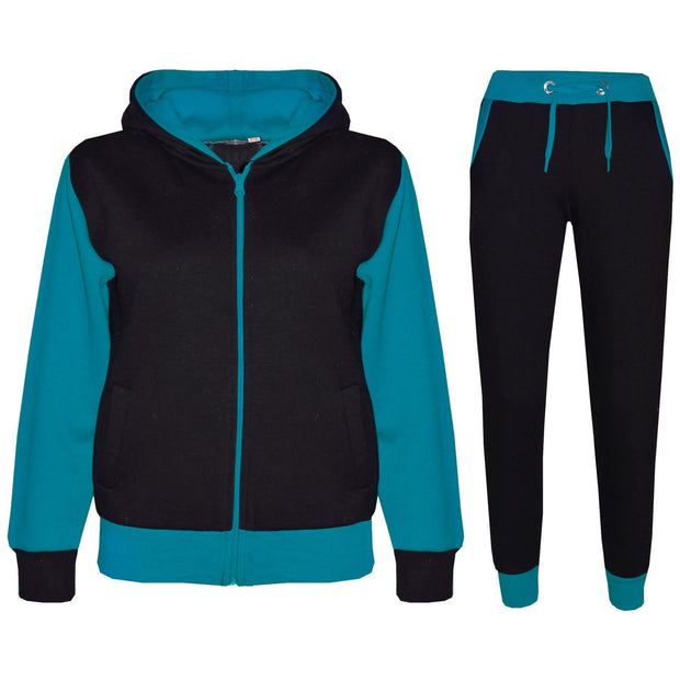 A2Z 4 Kids Plain Contrast Tracksuit Hoodie with Joggers Turquoise Sweatpants Sports Activewear Outfit Set Gifts For Girls Children Age 2-3, 3-4, 5-6, 7-8, 9-10, 11-12, 13 Years