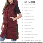 A2Z Ladies Adults Sleeveless Gilet Oversized Hooded Wine Quilted Gilet Padded Long Line Vest Jacket Sleeveless Coat Urban Winter Wear