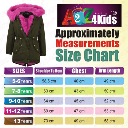 Kids Hooded Jacket Girls Fur Parka School Jackets Outwear Coat 5-13 Years