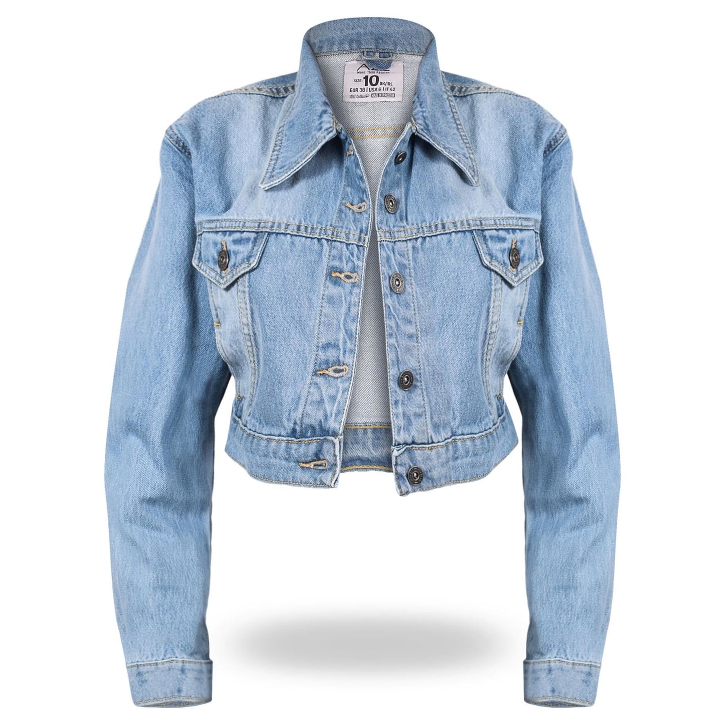 Ladies Women Fashion Cropped Denim Jacket Jean Long Sleeve Jacket Size 8-20