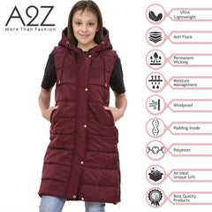 Kids Girls Oversized Gilet Long Line Hooded Quilted Jacket Long Sleeveless Coat