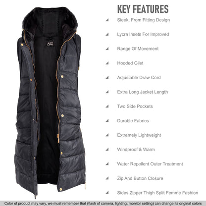 Kids Girls Oversized Gilet Long Line Hooded Quilted Jacket Long Sleeveless Coat