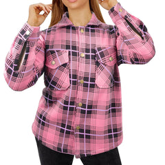 Ladies Shacket Checked Button Down Shirt Jacket Top Oversize Coat For Women