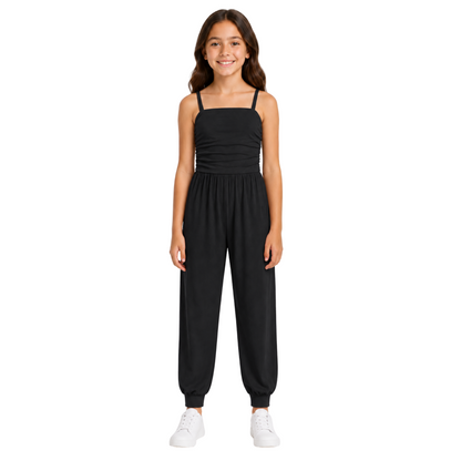 Girls Jumpsuit Kids Plain Color Trendy Playsuit All In One Jumpsuits 5-13 Years