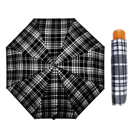 A2Z Supermini Umbrella Tartan|Wood Effect Handle|Protected from the Rain and Sun