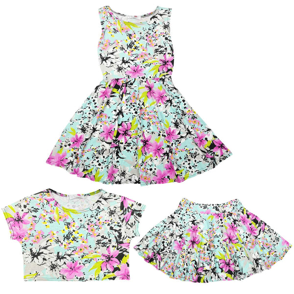 Kids Girls Crop Top Skirts Stylish Party Fashion Trendy Skater Dresses 7-13 Year