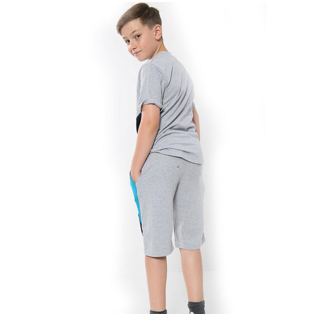 A2Z 4 Kids Girls Boys Shorts Set 100% Cotton Contrast Panelled Grey._Trendy Fashion Summer T Shirt Top & Short Pants Gymwear Outfit Clothing Sets Age 5 6 7 8 9 10 11 12 13 Years