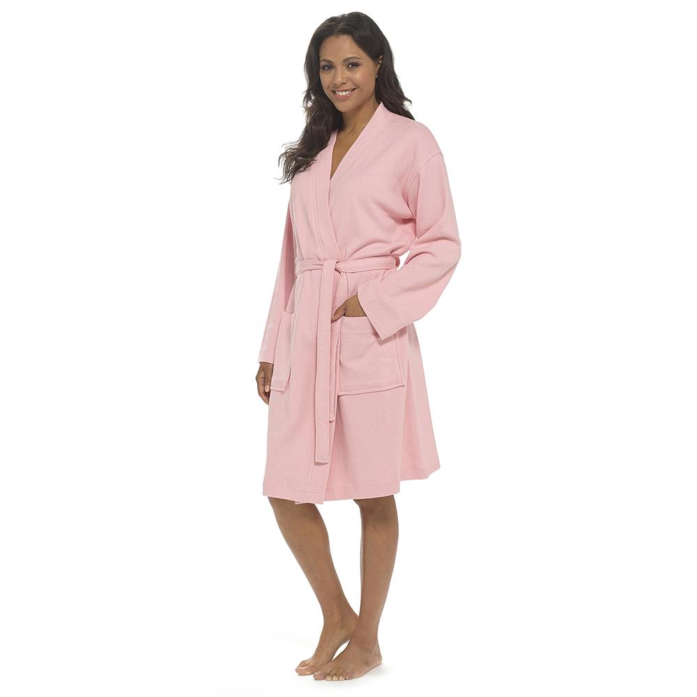 Ladies Waffle Texture Dressing Gown Soft Lightweight Robe with Belt & Pockets