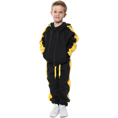 A2Z 4 Kids® Girls Boys Tracksuit Designer's Plain Contrast Yellow Stripes Fleece Hooded Hoodie Bottom Jogging Suit Joggers Age 5 6 7 8 9 10 11 12 13 Years