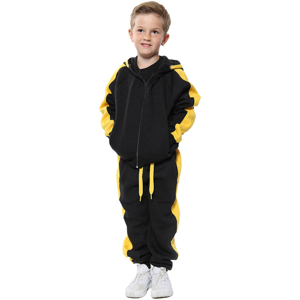 A2Z 4 Kids® Girls Boys Tracksuit Designer's Plain Contrast Yellow Stripes Fleece Hooded Hoodie Bottom Jogging Suit Joggers Age 5 6 7 8 9 10 11 12 13 Years