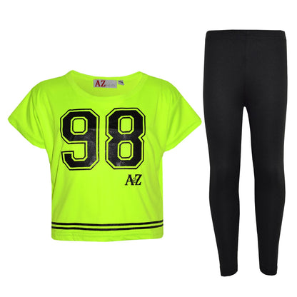 A2Z4Kids Girls Top Kids 98 Print Stylish Crop Top & Fashion Legging Set Age5-13Y