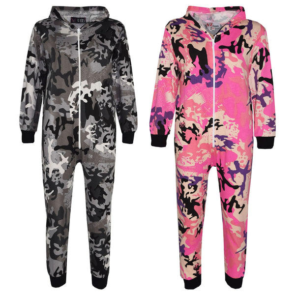 Kids Girls Boys A2Z Onesie One Piece Camouflage Print Jumsuit Playsuit 5-13 Year