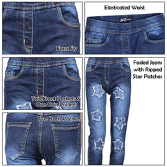 Kids Girls Denim Stars Ripped Jeans Comfort Stretchy Skinny Fashion Pants