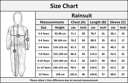 Girls Boys Raincoat Kids Puddle Suit All in One Waterproof Hooded Rainsuit