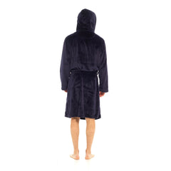 Mens Flannel Fleece Hooded Dressing Gown Sherpa Lined Robe with Belt & Pockets