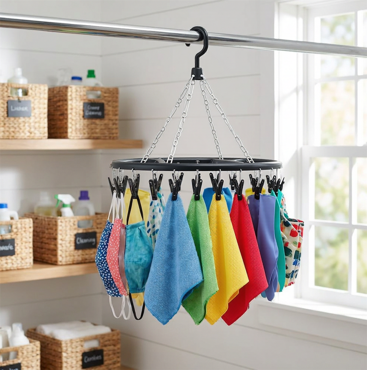 A2Z 20 Peg Clothes Airer Hanger Round Laundry Drying Rack Black White