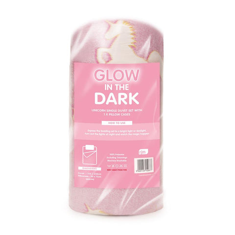 Single Duvet Cover Set Glow In The Dark Unicorn Super Soft Warm One Pillow Case