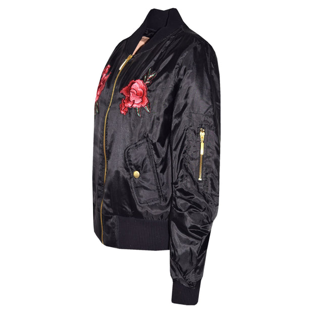 Girls Jacket Kids Roses Print Bomber Padded Zip Up Biker Jackets MA1 Coat 5-13 Y