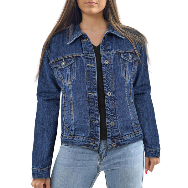 Ladies Denim Jacket Dark Blue Premium Cotton Fashion Coat Vintage Classic Jeans
