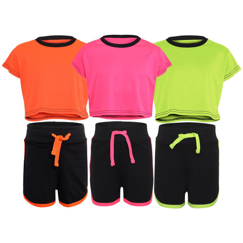 A2Z 4 Kids Girls Crop Top Shorts Set Contrast Colour Short Sleeves T Shirt Sets