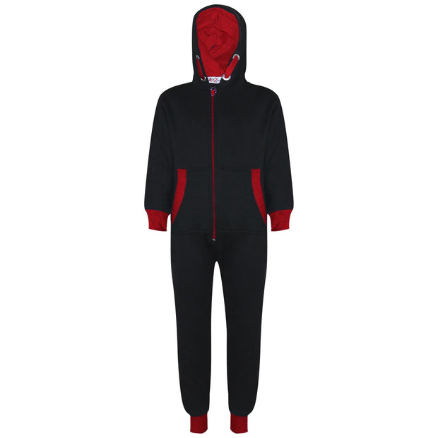 A2Z 4 Kids Girls Boys Red Contrast Fleece Onesie All In One Jumsuit Playsuit Nightwear New Age 2 3 4 5 6 7 8 9 10 11 12._13 Years