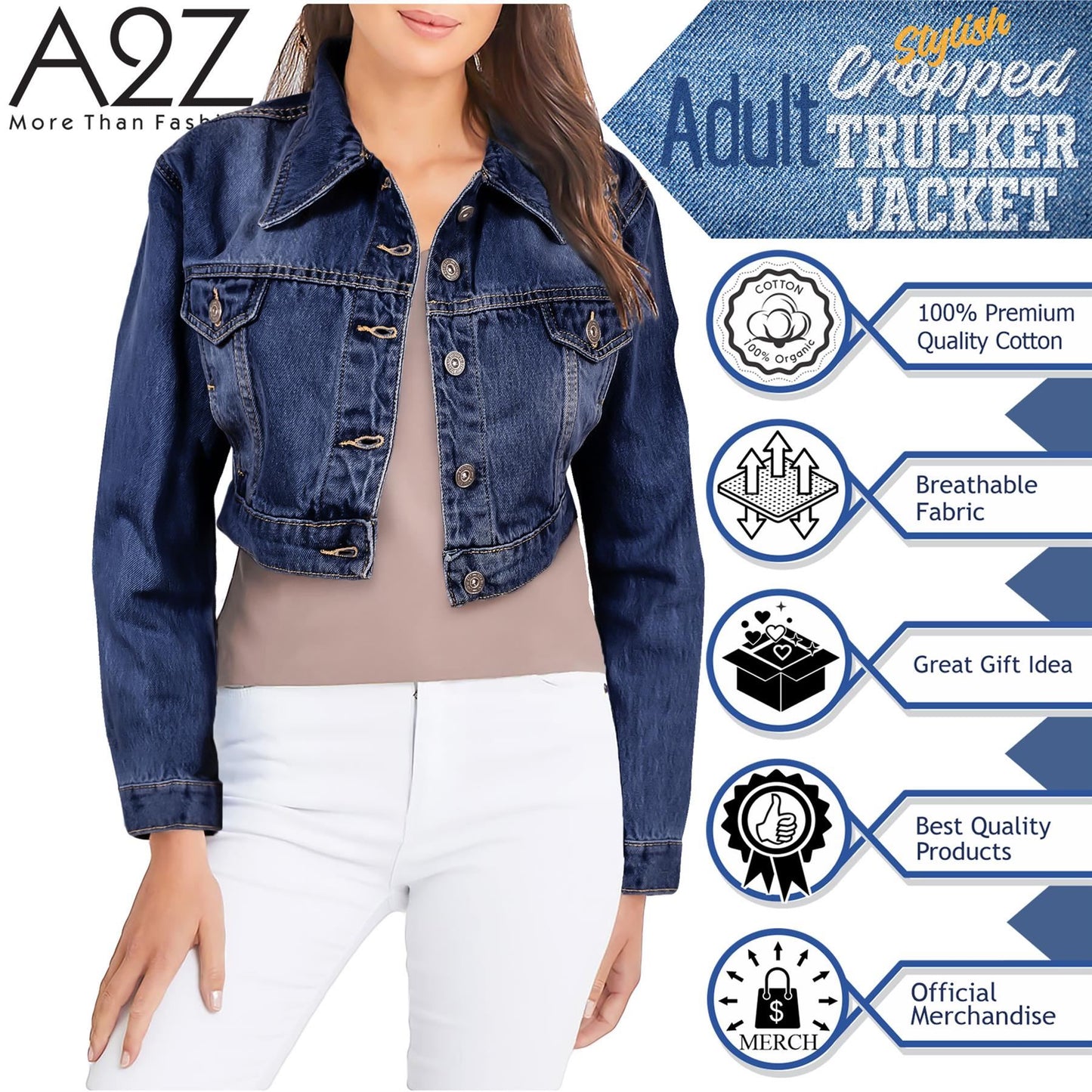 Ladies Women Fashion Cropped Denim Jacket Jean Long Sleeve Jacket Size 8-20