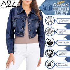 Ladies Women Fashion Cropped Denim Jacket Jean Long Sleeve Jacket Size 8-20