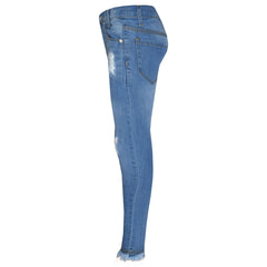 Girls Skinny Jeans Kids Stretchy Denim Ripped Rough Pants Trousers Jeggings 5-13