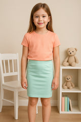 Kids Girls Plain Pencil Skirt Trendy Summer Clothing Sets Age 5-13 Years