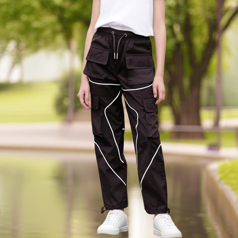 Kids Girls Cargo Trousers Elasticated Waist Straight Fit Joggers Activewear Pant
