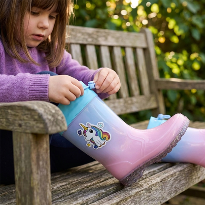 Kids Waterproof Wellington  PVC Rain Wellies Adjustable Warm Lined Non Slip Sole