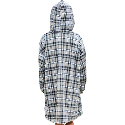 Kids Girls Boys Oversized Hoodie Blue Tartan Printed Snuggle Soft Fleece Blanket