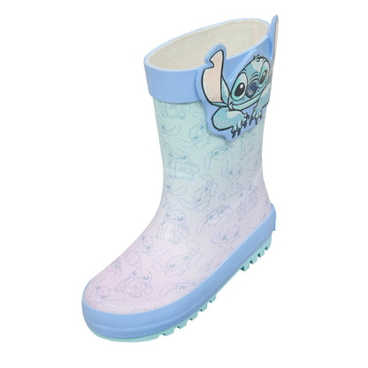 Disney Stitch Kids Wellies Officially Licensed Blue PVC Rain Boots with 3D Ears