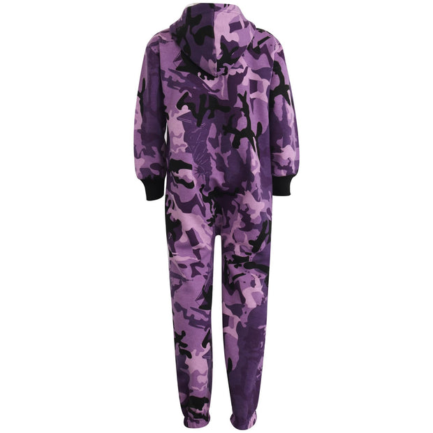 A2Z 4 Kids Boys Girls Fleece Onesie Designer's Camouflage Purple Print All In One Jumpsuit Playsuit New Age 5 6 7 8 9 10 11 12 13 Years