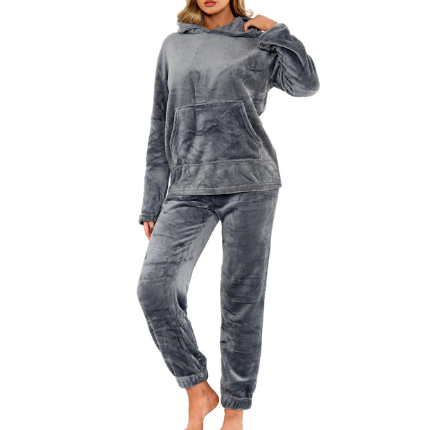 A2Z Womens Pyjamas Soft Warm Fleece Twosie Adults Hooded Long Sleeves Pyjamas 2 Piece Gift Set Size S-2XL