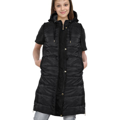 Kids Girls Oversized Gilet Long Line Hooded Quilted Jacket Long Sleeveless Coat