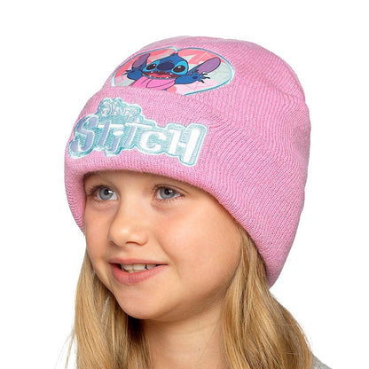 Disney Stitch Girls Pink Blue Embroidered Winter Beanie Hats 2 Pack One Size