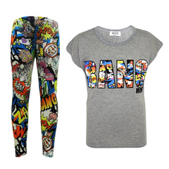 Kids Girls BANG Printed Trendy Top & Stylish Fashion Legging Set Age 7-13 Years