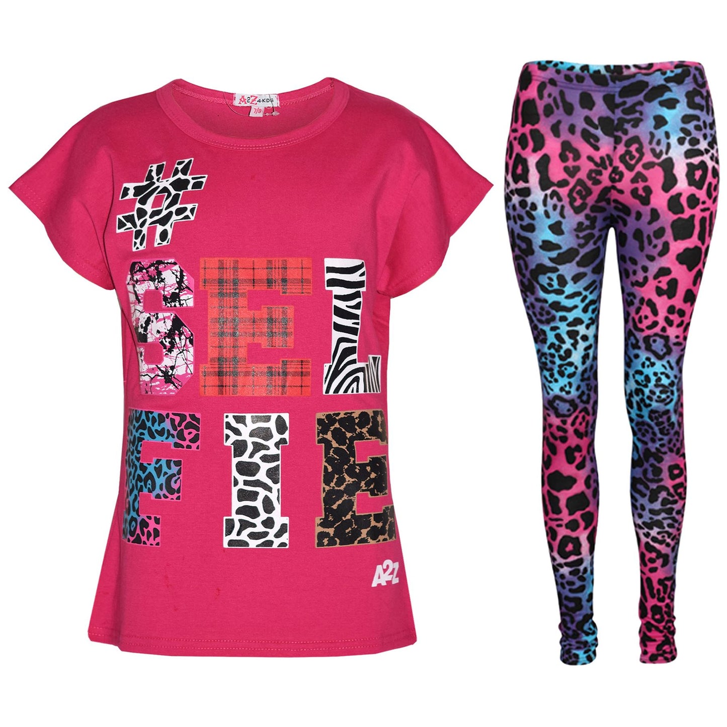 Girls Tops Kids Selfie Print Trendy T Shirt Top & Fashion Legging Set 7-13 Years