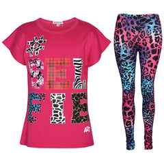 Girls Tops Kids Selfie Print Trendy T Shirt Top & Fashion Legging Set 7-13 Years