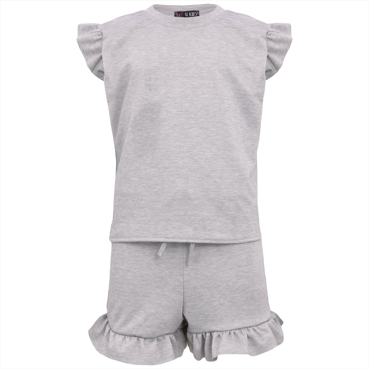 Kids Girls Flared Cap Sleeves Crop Top Plain Color T Shirt Top & Hot Shorts Set