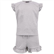 Kids Girls Flared Cap Sleeves Crop Top Plain Color T Shirt Top & Hot Shorts Set