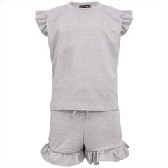 Kids Girls Flared Cap Sleeves Crop Top Plain Color T Shirt Top & Hot Shorts Set