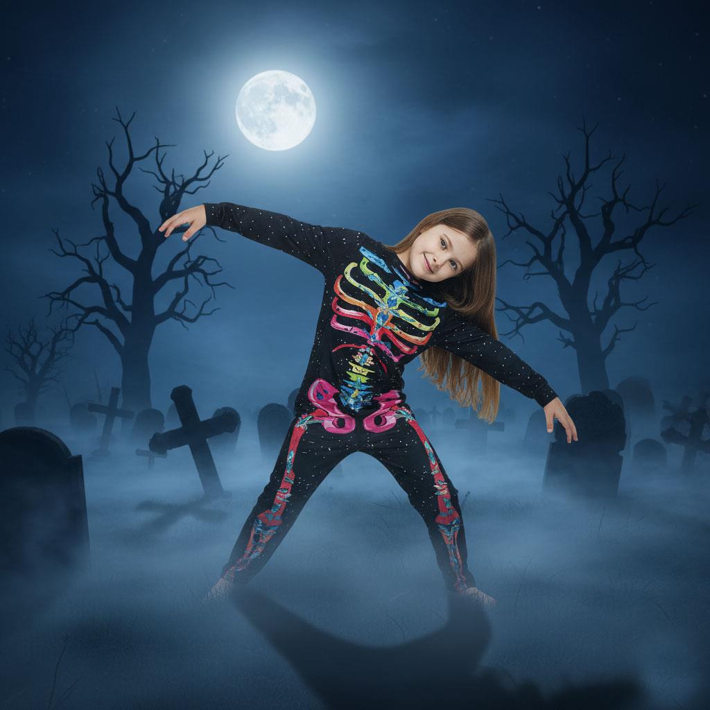 Kids Girls Boys Halloween Skeleton Costume A2ZOnesie One Piece Party Fancy Dress