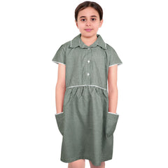 Kids Girls Gingham School Dress Check Dresses With Matching Scrunchies 2-14