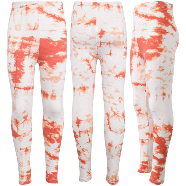 Kids Girls Leggings Tie Dye Orange Print Stylish Fahsion Dance Legging Pants