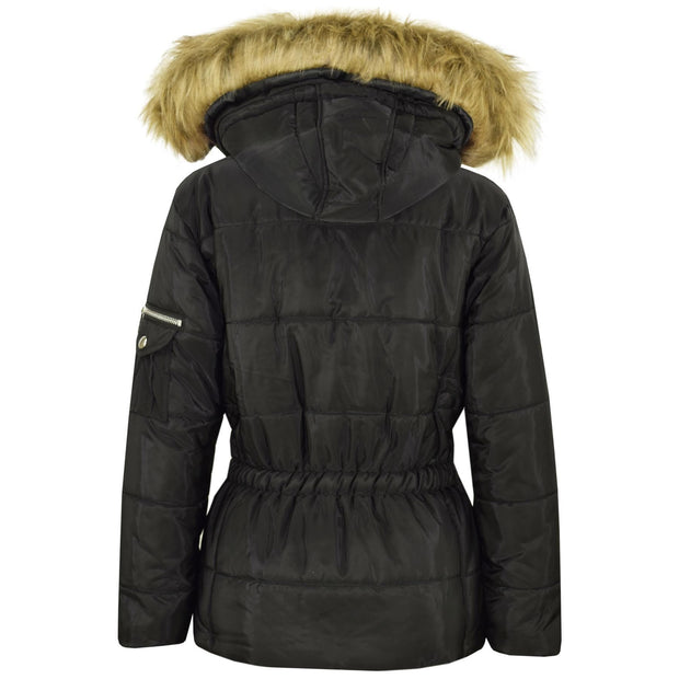 A2Z 4 Kids Kids Girls Jackets Black Puffer Hooded Stylish Detachable Faux Fur Padded Zipped Belted Slim Fit Warm Coats New Age 5 6 7 8 9 10 11 12 13 Years