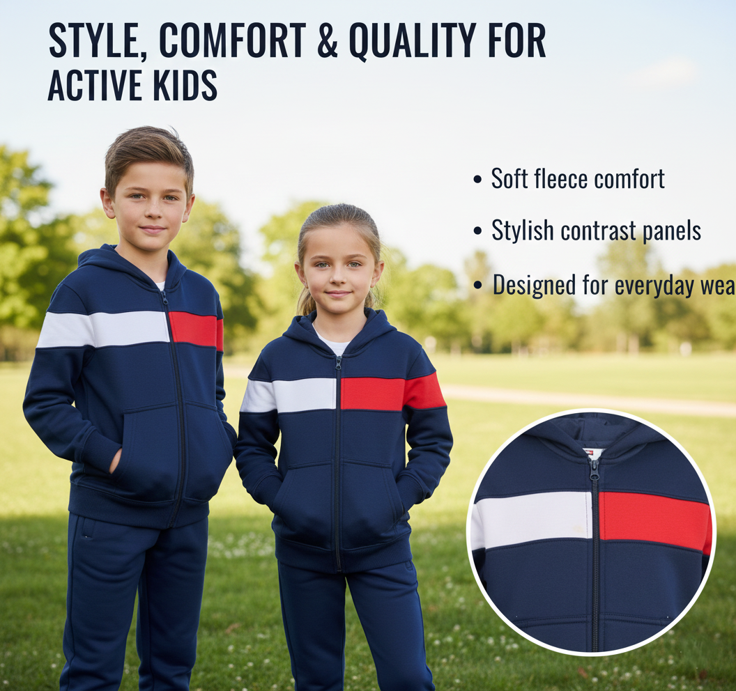 Kids Girls Boys Tracksuit Contrast Panelled Hoodie & Bottom Jogging Suits